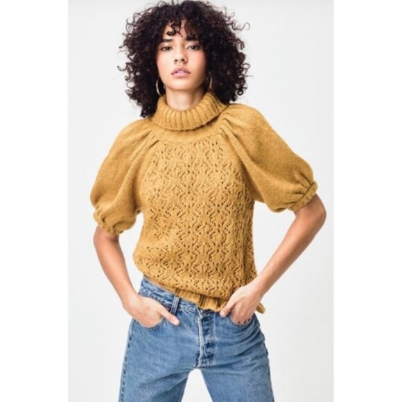 For Love & Lemons Francois’ Puff Sleeve Pointelle Sweater NWT X Small